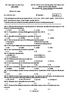 Đề thi thử Tốt nghiệp THPT môn Hóa học - Mã đề 221 - Năm học 2020-2021 - Sở giáo dục và đào tạo Bắc Ninh (Có đáp án)
